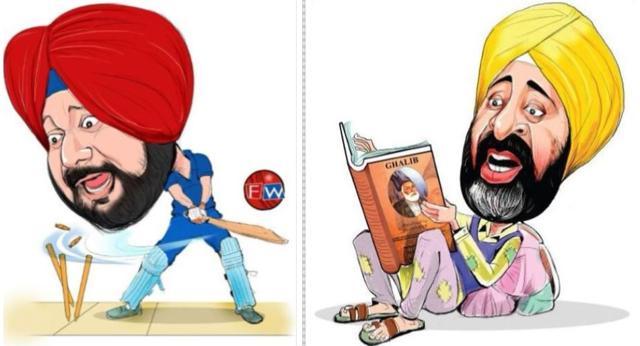 Punjab local bodies minister Navjot Singh Sidhu (left); and Punjab finance minister Manpreet Singh Badal (right) (Biswajit Debnath/HT)