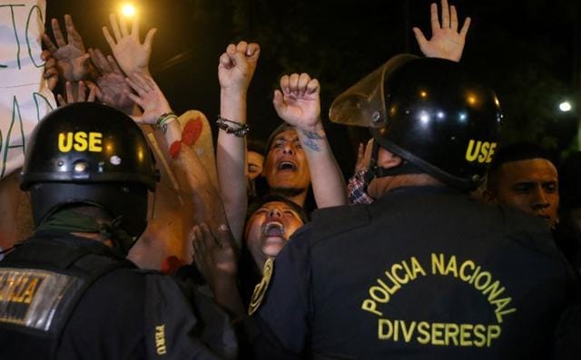 Protesters march near Centerio hospital after Peruvian President Pedro Pablo Kuczynski pardoned former President Alberto Fujimori in Lima, Peru, December 25. (Reuters ) Protesters march near Centerio hospital after Peruvian President Pedro Pablo Kuczynski pardoned former President Alberto Fujimori in Lima, Peru, December 25. (Reuters )