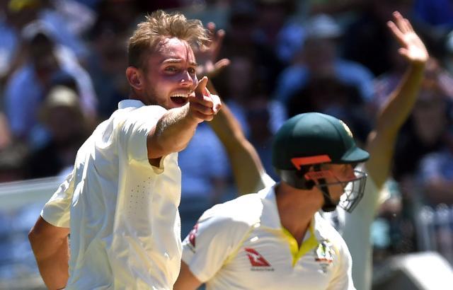 England's Stuart Broad appeals for an LBW decision against Australia's batsman Shaun Marsh on the second day of the fourth Ashes cricket Test match at the MCG in Melbourne on December 27, 2017. (AFP) England's Stuart Broad appeals for an LBW decision against Australia's batsman Shaun Marsh on the second day of the fourth Ashes cricket Test match at the MCG in Melbourne on December 27, 2017. (AFP)