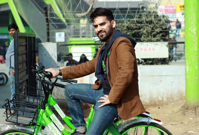 Akash Gupta, co-founder of the bicycle app. (Shivam Saxena/HT)