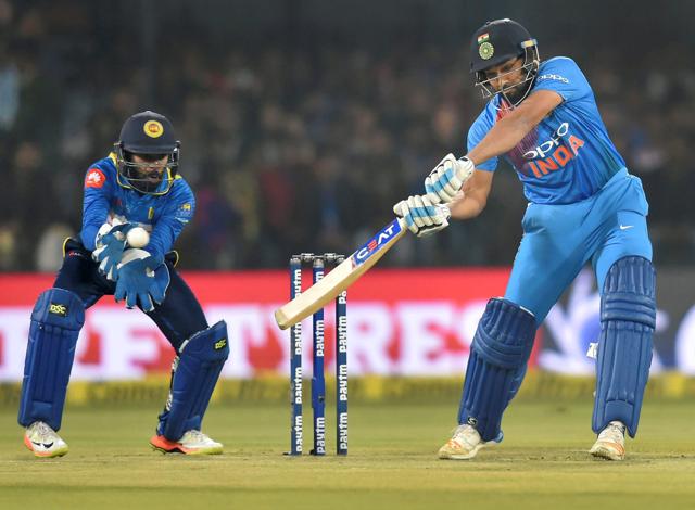 India’s Rohit Sharma plays a shot during the 2nd T20 match against Sri Lanka. (PTI) India’s Rohit Sharma plays a shot during the 2nd T20 match against Sri Lanka. (PTI)