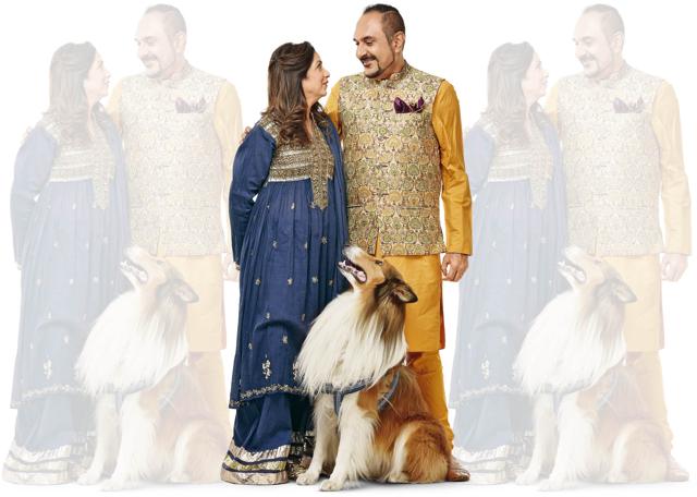 Shobhna, 51, entrepreneur, wears an outfit designed by her and jewellery from Bhagwandas Khanna Jewellers; Vijay, 55, fashion designers wears an outfit designed by the couple and jutis from Lajpat Nagar (Raj K Raj ) Shobhna, 51, entrepreneur, wears an outfit designed by her and jewellery from Bhagwandas Khanna Jewellers; Vijay, 55, fashion designers wears an outfit designed by the couple and jutis from Lajpat Nagar (Raj K Raj )