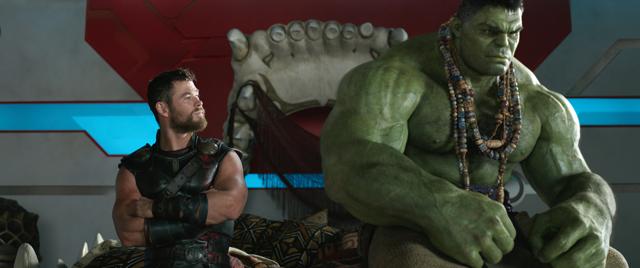 This image released by Marvel Studios shows Chris Hemsworth, left, and the Hulk in a scene from, Thor: Ragnarok. (Marvel Studios via AP) (AP) This image released by Marvel Studios shows Chris Hemsworth, left, and the Hulk in a scene from, Thor: Ragnarok. (Marvel Studios via AP) (AP)