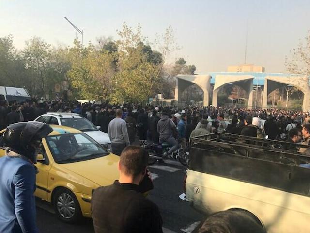 People protest near the university of Tehran, Iran December 30, 2017 in this picture obtained from social media. (REUTERS) People protest near the university of Tehran, Iran December 30, 2017 in this picture obtained from social media. (REUTERS)