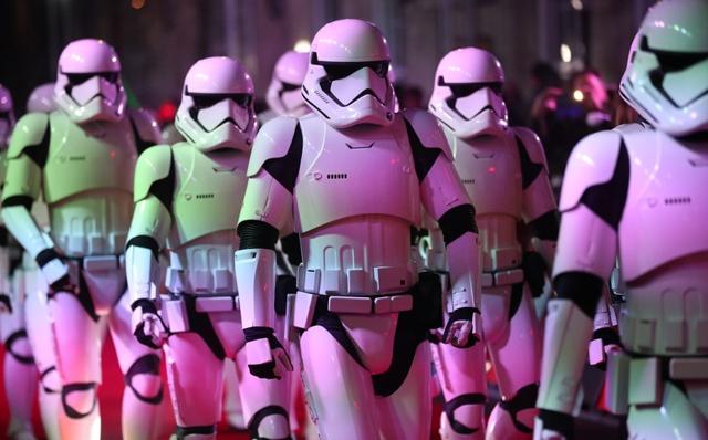 Actors dressed as storm troopers arrive for the European Premiere of Star Wars: The Last Jedi, at the Royal Albert Hall in central London. (REUTERS) Actors dressed as storm troopers arrive for the European Premiere of Star Wars: The Last Jedi, at the Royal Albert Hall in central London. (REUTERS)