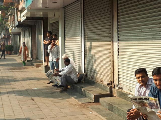Shop stayed shut at Hindmata, Dadar, among other areas. (Bhushan Koyande/HT) Shop stayed shut at Hindmata, Dadar, among other areas. (Bhushan Koyande/HT)