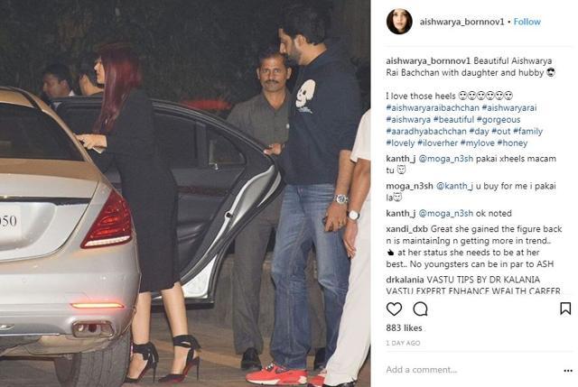 Aishwarya wore Christian Louboutin silhouette with her sleek black dress. (Instagram/ aishwarya_bornnov1)