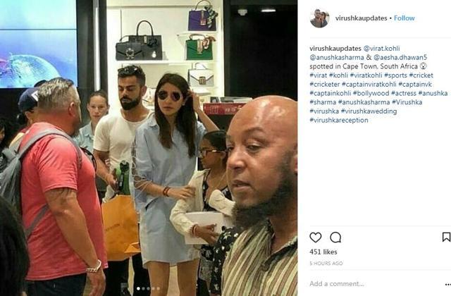Anushka wore a pastle-hued Zara dress for an outing with husband, cricketer Virat Kohli in Cape Town (Instagram/ virushkaupdates)