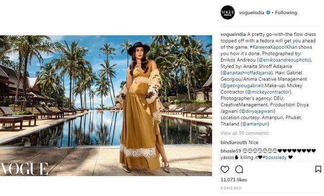 Kareena Kapoor in a Dior maxi dress with a side slit. (Instagram/ vogueindia)