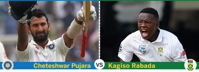 Cheteshwar Pujara of Indian cricket team and Kagiso Rabada of South Africa cricket team. (HT Photo) Cheteshwar Pujara of Indian cricket team and Kagiso Rabada of South Africa cricket team. (HT Photo)