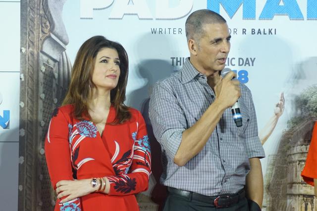 Akshay Kumar and Twinkle Khanna at the song launch of their upcoming film Padman. (IANS)
