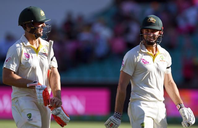 Mitchell Marsh (L) and Shaun Marsh put Australia ahead by close to 150 runs at the close on day 3 (AFP) Mitchell Marsh (L) and Shaun Marsh put Australia ahead by close to 150 runs at the close on day 3 (AFP)