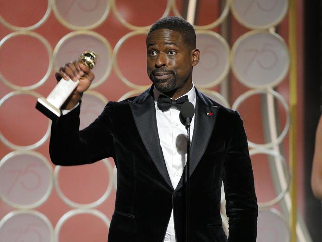Sterling K. Brown accepting the award for best actor in a TV drama series for his role in This Is Us,. (AP)