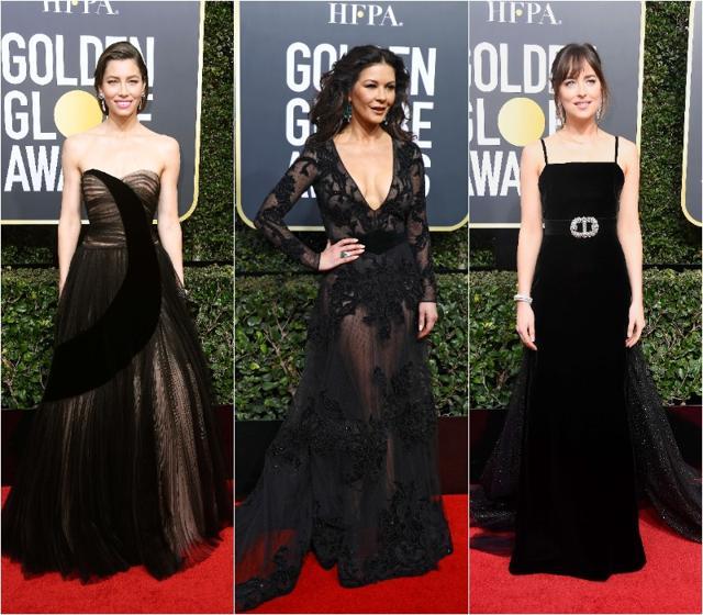 From left: Actors Jessica Biel, Catherine Zeta-Jones and Dakota Johnson in black. (Agencies) From left: Actors Jessica Biel, Catherine Zeta-Jones and Dakota Johnson in black. (Agencies)