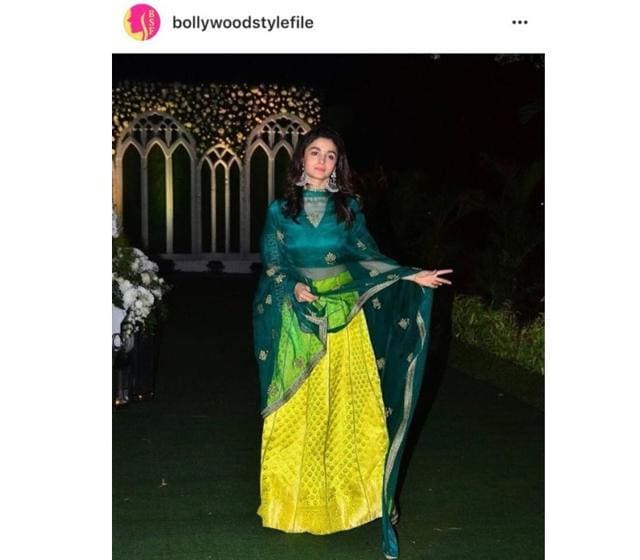 Alia opted for a simple choli and sheer dupatta with gota border and embroidered floral motifs. (Instagram/ bollywoodstylefile)