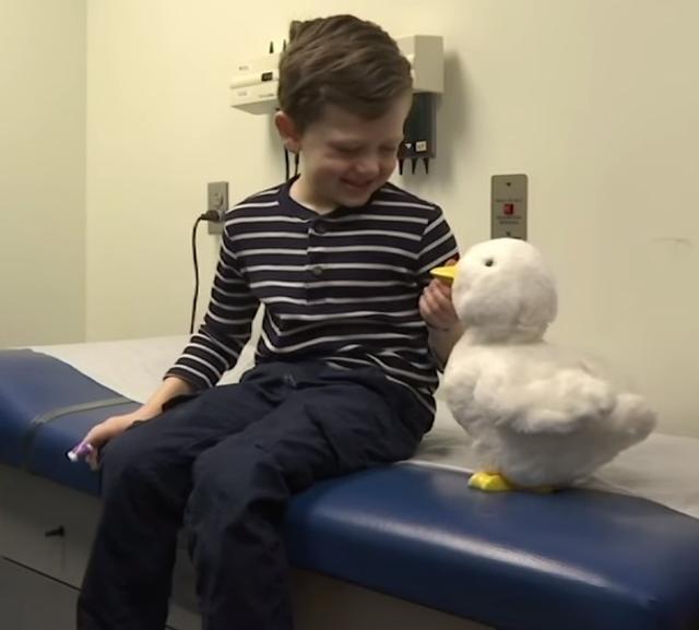 The duck can make the soothing sounds of a beach or rainforest and quack tunes. It also does deep-breathing exercises the child can mimic to relax. (Youtube.com/AP) The duck can make the soothing sounds of a beach or rainforest and quack tunes. It also does deep-breathing exercises the child can mimic to relax. (Youtube.com/AP)