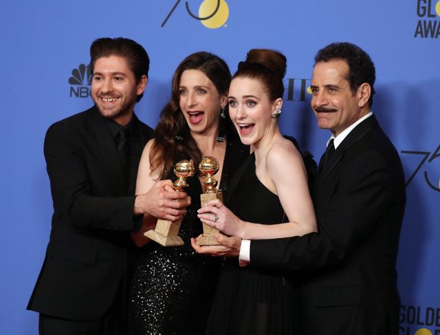Cast members (L-R) Michael Zegen, Marin Hinkle, Rachel Brosnahan. (REUTERS)