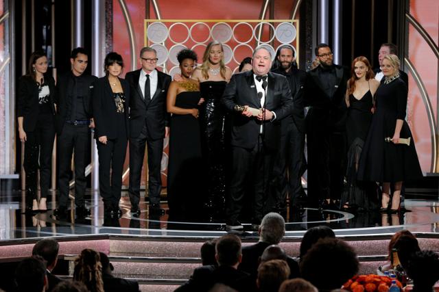 Bruce Miller, producer and writer for The Handmaids Tale, Hulu, accepting the award for Best Television Series Drama. (REUTERS)