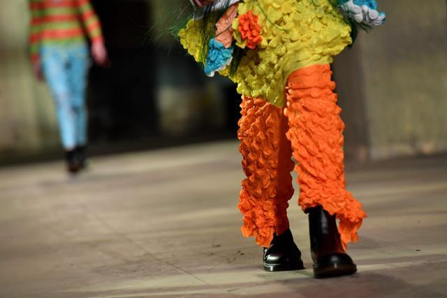 A model presents a creation from the designers at Rottingdean Bazaar, as part of the MAN collection, during a catwalk show on the third day of the Autumn/Winter 2018 London Fashion Week Men's, in London on January 7, 2018. (AFP) A model presents a creation from the designers at Rottingdean Bazaar, as part of the MAN collection, during a catwalk show on the third day of the Autumn/Winter 2018 London Fashion Week Men's, in London on January 7, 2018. (AFP)