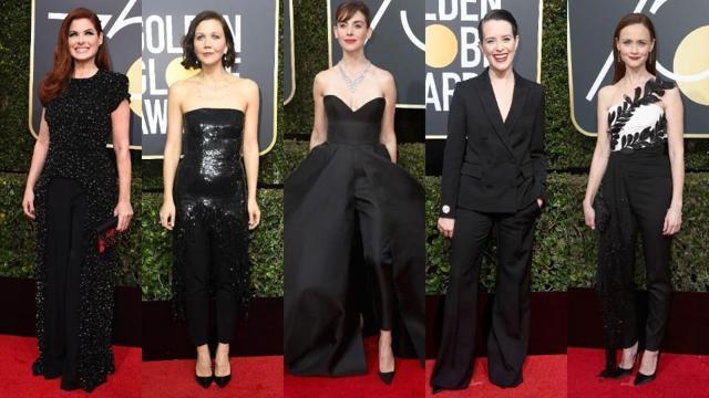 Hollywood celebrities dressed in black at the Golden Globes ceremony on January 7 to signal support for sexual harassment victims. (AFP and AP) Hollywood celebrities dressed in black at the Golden Globes ceremony on January 7 to signal support for sexual harassment victims. (AFP and AP)