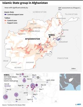Insurgency map of Afghanistan and attacks claimed by the Islamic State. (AFP) Insurgency map of Afghanistan and attacks claimed by the Islamic State. (AFP)
