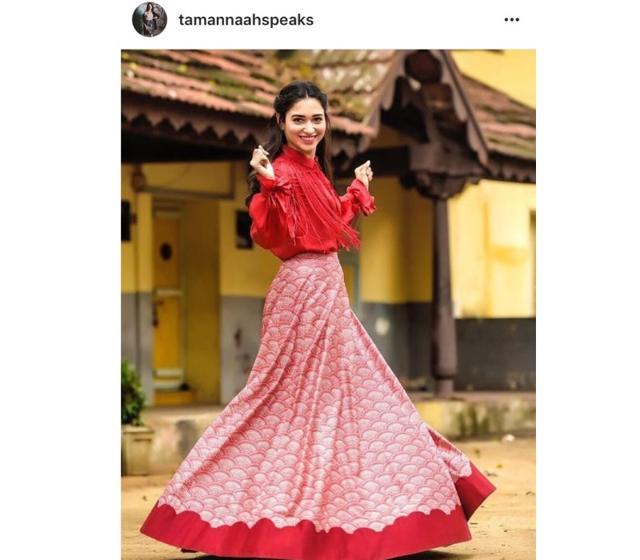Tamannaah Bhatia’s fabulous red look served as an ode to a swirling, twirling dress. (Instagram/ tamannaahspeaks) Tamannaah Bhatia’s fabulous red look served as an ode to a swirling, twirling dress. (Instagram/ tamannaahspeaks)