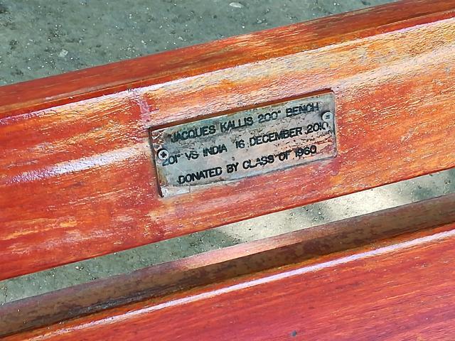 The Jacques Kallis 200 bench at Wynberg Boys’ High School . (HT Photo) The Jacques Kallis 200 bench at Wynberg Boys’ High School . (HT Photo)