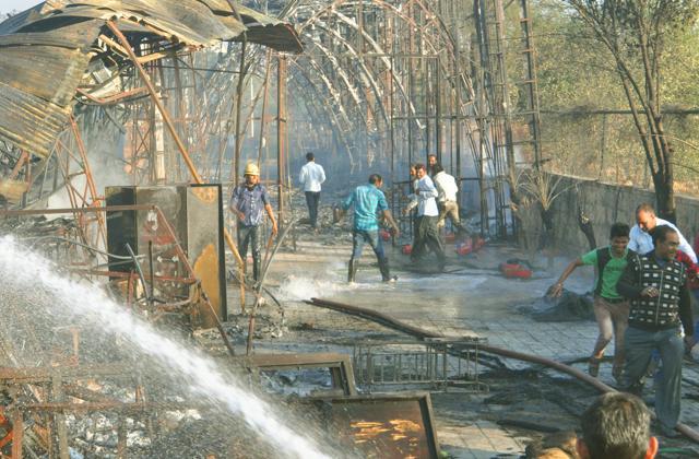 A local, who was present, said that the fire started after a spark flew from a welding machine and landed on a piece of cloth. (Prabhakar Sharma) A local, who was present, said that the fire started after a spark flew from a welding machine and landed on a piece of cloth. (Prabhakar Sharma)