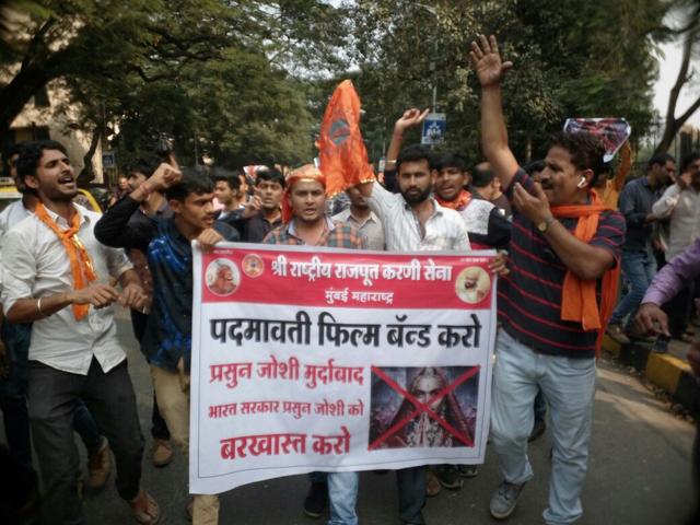 Protesters outside the Central Board of Film Certification (CBFC) office at Peddar Road, Mumbai, on Friday. (Vijayanand Gupta/HT Photo) Protesters outside the Central Board of Film Certification (CBFC) office at Peddar Road, Mumbai, on Friday. (Vijayanand Gupta/HT Photo)