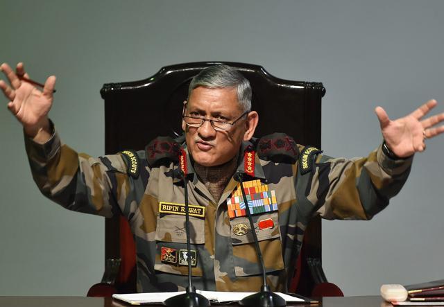 Indian Army Chief General Bipin Rawat addresses a press conference in New Delhi on Friday. (PTI)