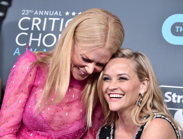 Nicole Kidman (L) and Reese Witherspoon, recipients of the Best Limited Series award for Big Little Lies. (AFP)