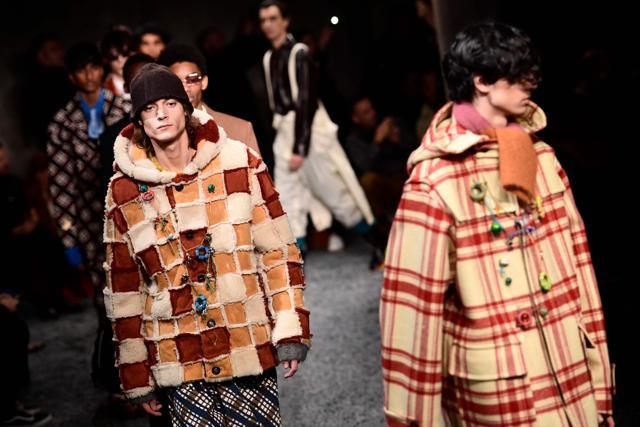 Models present creations for fashion house Marni during the Men's Fall/Winter 2019 fashion shows in Milan. (AFP/Miguel MEDINA)