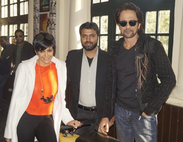 Vodka Diaries stars actors Mandira Bedi and Kay Kay Menon with debut director Kushal Srivastava (center).