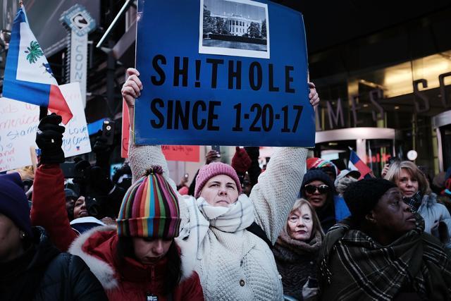 Hundreds of people, many of them Haitian, demonstrate against racism in Times Square on Martin Luther King (MLK) Day in New York City. (AFP Photo) Hundreds of people, many of them Haitian, demonstrate against racism in Times Square on Martin Luther King (MLK) Day in New York City. (AFP Photo)