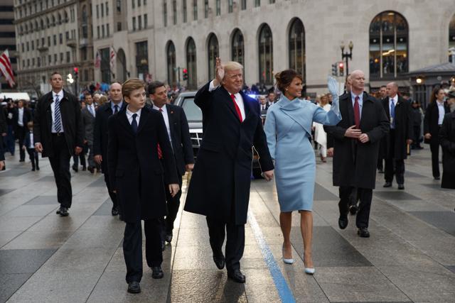 Melania wore a Ralph Lauren when her husband Donald Trump was sworn in as the 45th President of the United States in Washington on January 20, 2017. (AP) Melania wore a Ralph Lauren when her husband Donald Trump was sworn in as the 45th President of the United States in Washington on January 20, 2017. (AP)