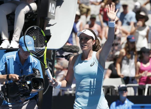 Johanna Konta of Britain celebrates winning her match against Madison Brengle of the United States. (REUTERS) Johanna Konta of Britain celebrates winning her match against Madison Brengle of the United States. (REUTERS)