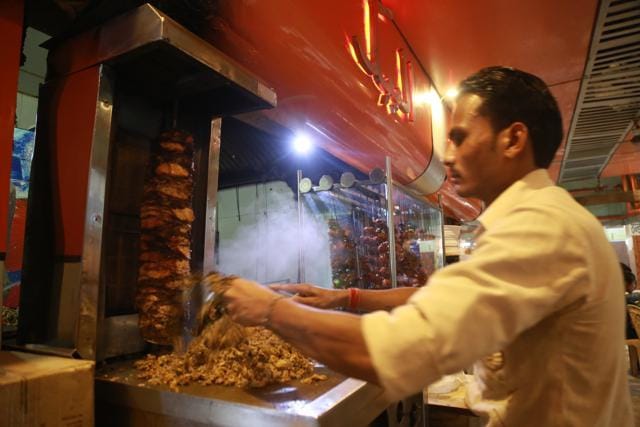 Al-Bake in New Friends Colony is a popular eating joint that’s popular for shawarmas. (Amal KS/ HT Photo)