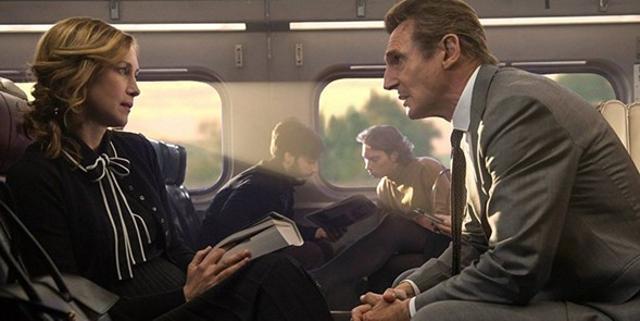 Vera Farmiga is wasted in the role of a mystery woman who offers to pay Neeson’s character $100,000 to identify a commuter whom she claims ‘doesn’t belong on this train’. Vera Farmiga is wasted in the role of a mystery woman who offers to pay Neeson’s character $100,000 to identify a commuter whom she claims ‘doesn’t belong on this train’.