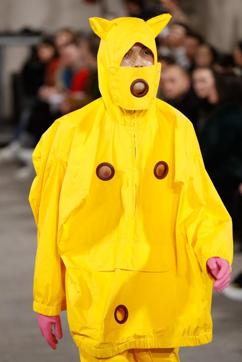 With little piggy ears sticking out of their hoods, and strategically-placed holes over erogenous zones, the outfits took a dark and world-weary take on the male condition. (AFP) With little piggy ears sticking out of their hoods, and strategically-placed holes over erogenous zones, the outfits took a dark and world-weary take on the male condition. (AFP)