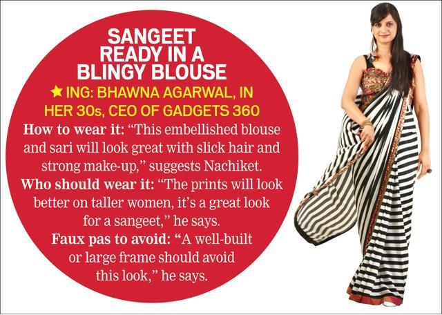 Bhawna wears a sari with embellished blouse from Qbik, ring from Paralove and feather earrings from Cajal Mandira (Raj K Raj)