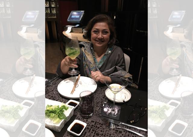 Columnist Karen Anand enjoying a meal. Columnist Karen Anand enjoying a meal.