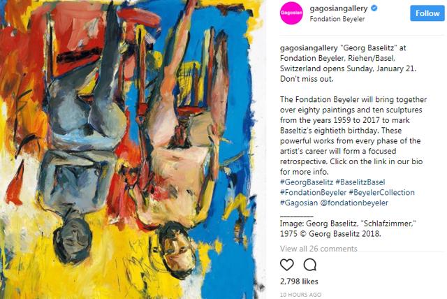 Baselitz paints in a neo-Expressionist style. (Instagram.com/Gagosiangallery)