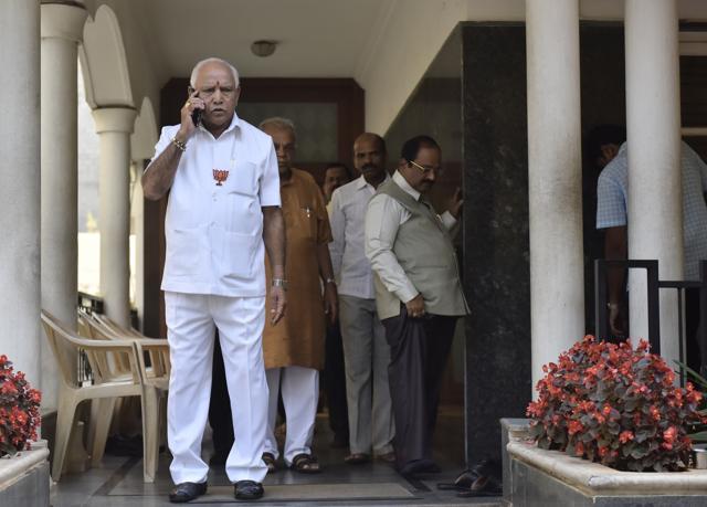 BS Yeddyurappa, former chief minister of Karnataka and BJP state president, leaves for a political rally in Bengaluru. (Arijit Sen/HT Photo) BS Yeddyurappa, former chief minister of Karnataka and BJP state president, leaves for a political rally in Bengaluru. (Arijit Sen/HT Photo)