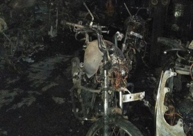 A motorcycle that was damaged by protesters at Himalaya Mall in Ahmedabad. (HT Photo) A motorcycle that was damaged by protesters at Himalaya Mall in Ahmedabad. (HT Photo)