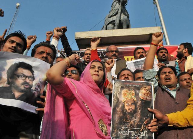 Karni Sena activists demonstrate against the release of Padmaavat, in Bhopal on Monday. (PTI Photo) Karni Sena activists demonstrate against the release of Padmaavat, in Bhopal on Monday. (PTI Photo)