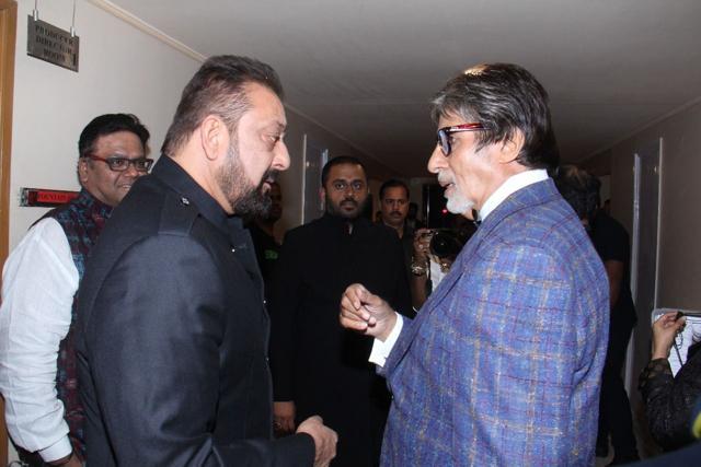 Sanjay Dutt and Amitabh Bachchan in a conversation. (HT Photo) Sanjay Dutt and Amitabh Bachchan in a conversation. (HT Photo)