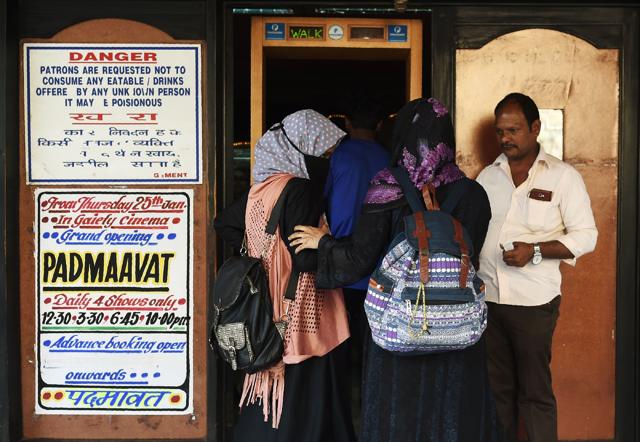 Woman prepare to enter the cinema hall before the scheduled show of Bollywood film Padmaavat in Mumbai on January 25, 2018. (AFP) Woman prepare to enter the cinema hall before the scheduled show of Bollywood film Padmaavat in Mumbai on January 25, 2018. (AFP)