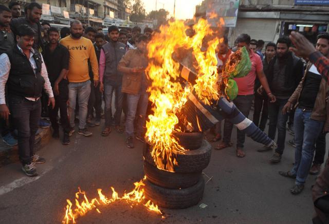 Protesters at a demonstration against Padmaavat in Sikar on Thursday. (AFP) Protesters at a demonstration against Padmaavat in Sikar on Thursday. (AFP)