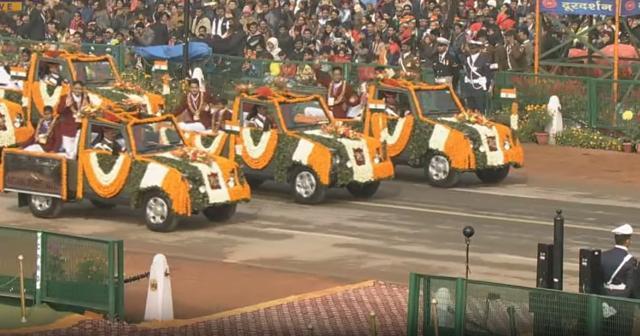 Winners of the National Bravery Award arrive at Rajpath on Friday. (Doordarshan)