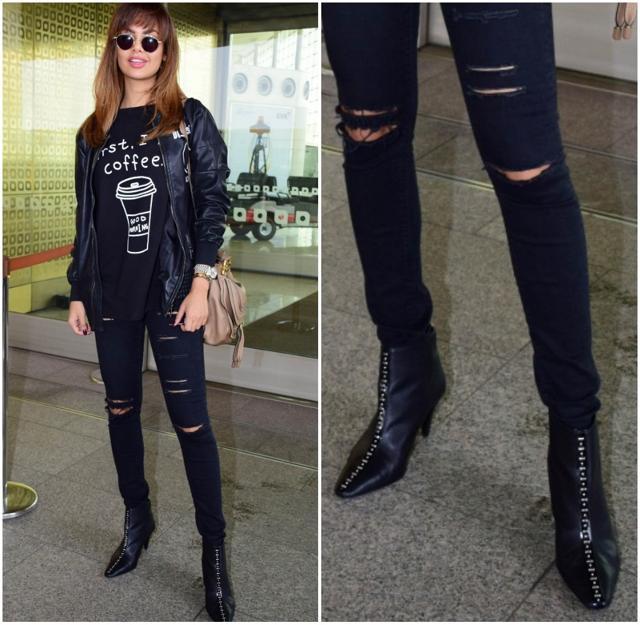 Studded ankle boots add an element of grunge to the look. (Yogen Shah) Studded ankle boots add an element of grunge to the look. (Yogen Shah)